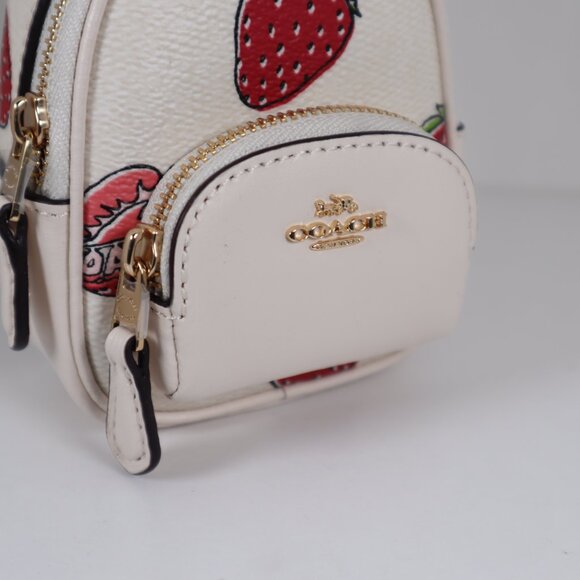 Coach Mini Court Backpack Bag Charm with Strawberry Print CAO93 NWT - Picture 4 of 8